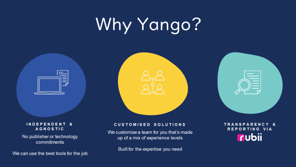 Why Yango? - Independent & Agnostic with customised solutions and a focus on transparency and reporting